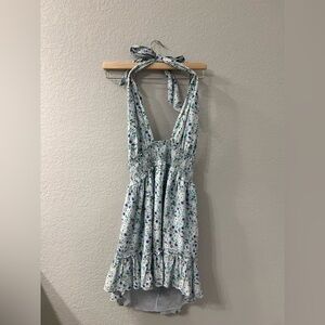 Aerie White and Blue Cut Out‎ Ruffled Mini Sundress